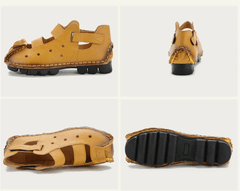 Sandals Women Genuine Leather Soft Flat Bottom Handmade Retro Leisure Low Platform Casual Summer