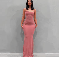 Satin Slip Strapless Maxi Dress Women Square Neck Backless Bodycon Elegant Party Y2K Summer
