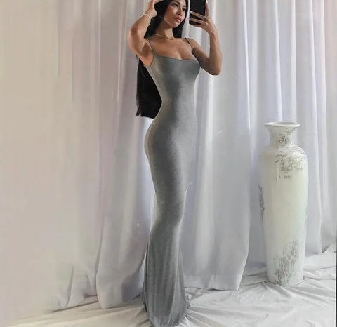 Satin Slip Strapless Maxi Dress Women Square Neck Backless Bodycon Elegant Party Y2K Summer