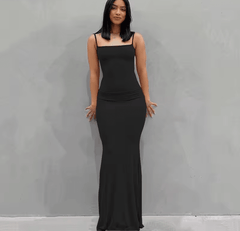 Satin Slip Strapless Maxi Dress Women Square Neck Backless Bodycon Elegant Party Y2K Summer