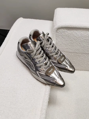 Pointed Toe Metallic Ankle Sneakers for Women – Fashion Trend Lace-Up Luxury Casual Sports Shoes