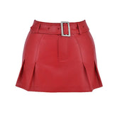 Red Faux Leather Sexy Mini Skirt Pencil Skirt Party PU Latex Fabric Fashion Zipper Bright Sexy Clubwear Skirt