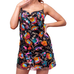 Sequin Chain Suspender Mini Dress Women V-Neck Backless A-Line Casual Summer Party Fashion