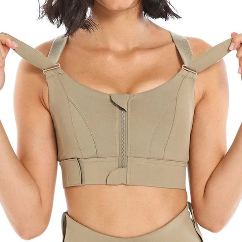 Sports Bra Women Plus Size Crop Top Adjustable Lifting Yoga Vest Front Zipper Straps Gym Fitness