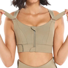 Sports Bra Women Plus Size Crop Top Adjustable Lifting Yoga Vest Front Zipper Straps Gym Fitness
