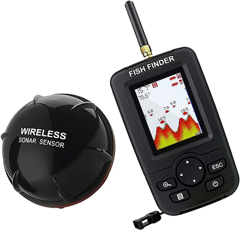 Fish finder with wireless sonar sensor on a white background