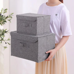 Washable Cotton Linen Storage Box With Lid for Clothes Socks Toys Snacks Sundries Stuff Organizer Cosmetics Storage Basket