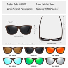 Bamboo Sunglasses Unisex Natural Wood Handmade Polarized Mirror Coated Lenses Eco-Friendly Eyewear