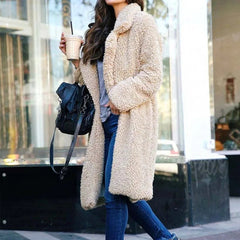 Faux Fur Long Coat Women Plush Thick Warm Casual Autumn Winter Elegant Outerwear Fashion