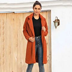 Faux Fur Long Coat Women Plush Thick Warm Casual Autumn Winter Elegant Outerwear Fashion