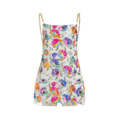 Sequin Chain Suspender Mini Dress Women V-Neck Backless A-Line Casual Summer Party Fashion
