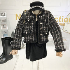 Short Tweed Jacket Women Elegant Chic Casual Office Outerwear Contemporary Fashion