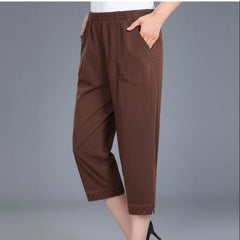Plus Size High Waist Capri Pants Women Cropped Straight Pocket Casual Summer Fashion Trousers
