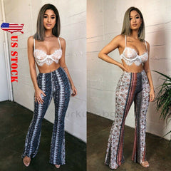 Floral Print Bell Bottom Pants Women Boho Hippie Palazzo Flared Casual Streetwear Fashion