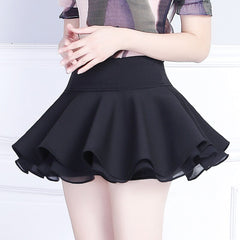 Women's Girls High Waist Pleated Summer Double-Layer Mini Skirt Chiffon Stretchy Fabric Skirt