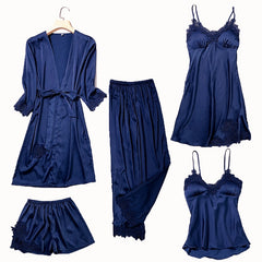 Satin Lace Sleepwear Pajamas 2-5 Piece Sets Pajamas Night Robe Gown