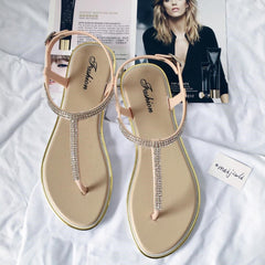 Rhinestone Flat Sandals Women Flip Flop Low Heel Strap Comfortable Casual Summer Fashion Shoes