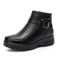 Ankle Boots Women PU Vegan Leather Thick Plush Warm Snow Winter Chic Casual Cold Weather Shoes
