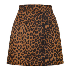 High Waist Leopard Print Mini Skirt Women Faux Suede Bodycon Casual Club Party Fashion