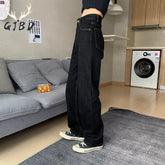 Vintage High Waist Women's Black Jeans Streetwear Fashion Wide Leg Jeans Denim Trousers Straight Baggy Pants