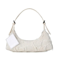 Baguette Bag Canvas Frayed Edge Mini Shoulder Bag Underarm Purse Small Handbag Clutch Women Casual