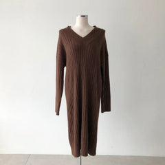 Long Sleeve Knitted Sweater Dress Women Loose Warm Casual Elegant Winter Fashion Dress