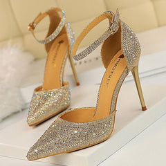 Rhinestone High Heel Pumps Women Sparkly Stiletto Elegant Wedding Gala Party Fashion Shoes