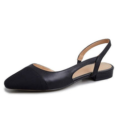 Slingback Pumps Women Genuine Leather Low Heel Square Toe Thick Heel Elegant Casual Fashion