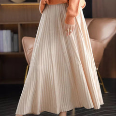 Cashmere Skirt Women A-Line Pleated Knit Long 100% Wool High Waist Shirring Plus Size Elegant Fashion