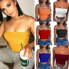 Tube Top Women Strapless Solid Color Stretchy Crop Tank Cami Casual Everyday Fashion Top