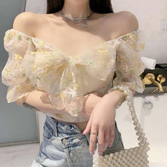 Puff Sleeve Lace Chiffon Midi Dress Women French Fairy Daisy Sage Elegant Casual Summer Fashion