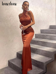 Halter Bodycon Maxi Dress Women Elegant Evening Party Long Chic Casual Fashion Dress