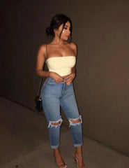 Tube Top Women Strapless Solid Color Stretchy Crop Tank Cami Casual Everyday Fashion Top