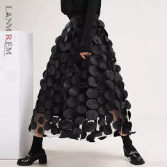 Midi Skirt Women Polka Dot Gauze Mesh Elastic Waist Loose A-Line Streetwear Casual Fashion Skirt