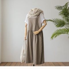 Plus Size Cotton Linen Maxi Dress Women Sleeveless Robe Pockets Casual Comfortable Fashion