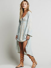 Long Sleeve Floral Embroidered Cotton Maxi Dress Women Casual Elegant Fashion Dress