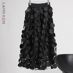 Women's Polka Dot Gauze Elastic Waist Skirt Loose Fit Streetwear Fashion Midi A-Line Mesh Skirt