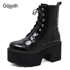 wedge platform ankle boots black