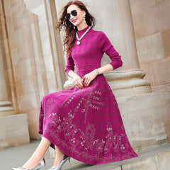 Long Sleeve Knit Sweater Dress Women Elegant A-Line Slim Waist Casual Party Winter Fashion
