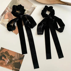Fashion Vintage Black Velvet Bow Hair Ribbon Scrunchie for Women Girls Long Elastic Hair Tie Headwear Hair Accessories