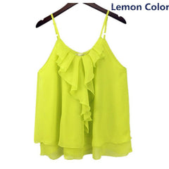 Spaghetti Strap Ruffle Chiffon Crop Top Women Layered Beach Vacation Casual Summer Fashion