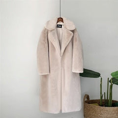 Long Faux Fur Coat Women Elegant Loose Thick Warm Vegan Winter Casual Outerwear Fashion