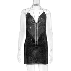 Backless Y2K Metal Mini Dress Women Party Chic Casual Streetwear Fashion Dress