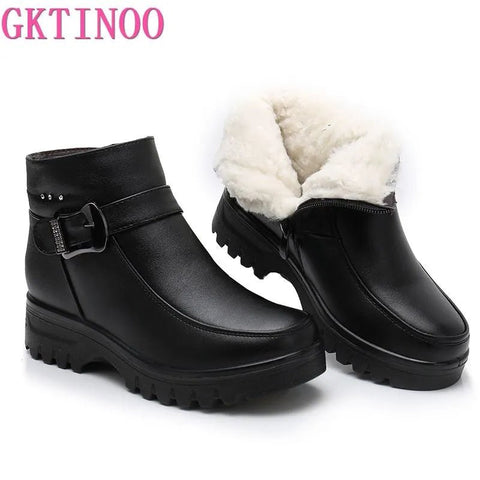 Ankle Boots Women PU Vegan Leather Thick Plush Warm Snow Winter Chic Casual Cold Weather Shoes