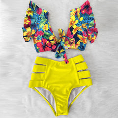High Waist Floral Print Bikini Set Women Ruffle 2-Piece Swimsuit Beach Vacation Swimwear