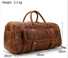 Leather Travel Duffel Bag with Shoe Compartment, Full Grain Genuine Cowhide Leather Duffle Carryall Weekender