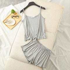 Pajama Set Women Thin Loose Shorts Camisole 2-Piece Casual Loungewear Sleepwear Fashion