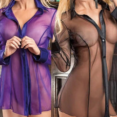 Sheer Blouse Women Button Transparent Long Sleeve Babydoll Casual Sleepwear Fashion Top Shirt