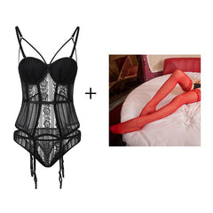 Lace Bustier Bra Set Women Black White Embroidered Corset Cup Girdle Straps Belt Fashion