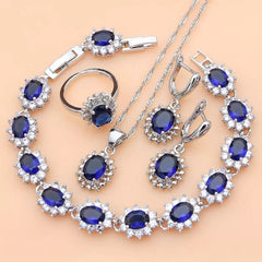 Jewelry Set Women 925 Sterling Silver Sapphire Stone Necklace 7 Colors Fine Fashion Jewelry Gift